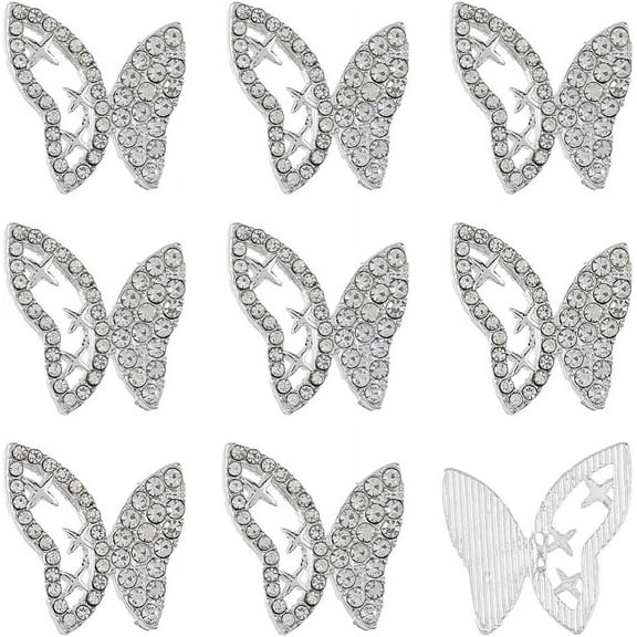C 6Pcs Rhinestone Buttons 1-Hole Alloy Shank Buttons Butterfly Shank Buttons Crystal Buttons for Clothing Sewing DIY Garment Decoration