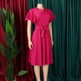 thumbnail image 4 of AURA Womens V Neck A Line Midi Dress Tie Strap Detail Short Sleeve High Waist Elegant Summer Work Dress with Zipper, 4 of 10