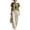 D-Khaki, variant on Women’s Sets 2 Piece Outfit Round Neck Solid Color Short Sleeve Pinstripe Top Elastic Waist Wide Leg Striped Pants Pockets Casual Summer Suit