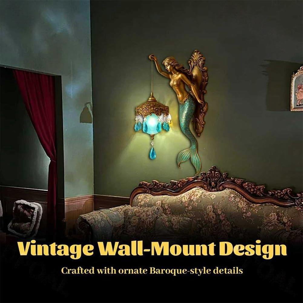 2025 Mermaid Wall Lamp, 8 Inch Vintage Ocean-Themed Walls Mermaid Lamp, Base Design Night Light with Arm, Graceful Dream Fixture Antique Bronze Bedroom Beside Lights, Hotel Restaurant Decor