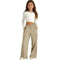 thumbnail image 2 of GiLiling Girls Wide Leg Sweatpants, Cute Baggy Sweat Pants Straight Leg, Petite Lounge Pants High Waisted Joggers with Pockets (Khaki, 8-9 Years), 2 of 9