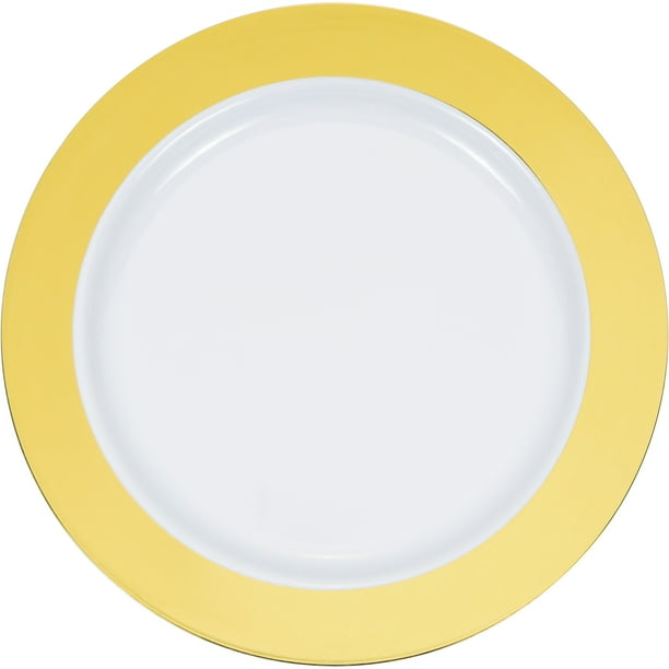 Gold Rim Round Plastic Dessert Plates 30 Count for 30 Guests
