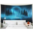thumbnail image 4 of Moon Tapestry - Moonlight Shine Dark Natural Scene with Reflection in Water - Neon Blue Tree - 60x40 - Dorm Tapestry, 4 of 11