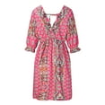 thumbnail image 6 of Fesfesfes Women's Bohemian V-Neck Loose Short Sleeve Print Mini Dress, 6 of 9