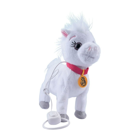 Chanana White Interactive Walking Singing Pony, Horse Talking Dancing Pony with Leash, Electric Plush Pony Horse Pet, Nod Lick Wag Repeat What You Say