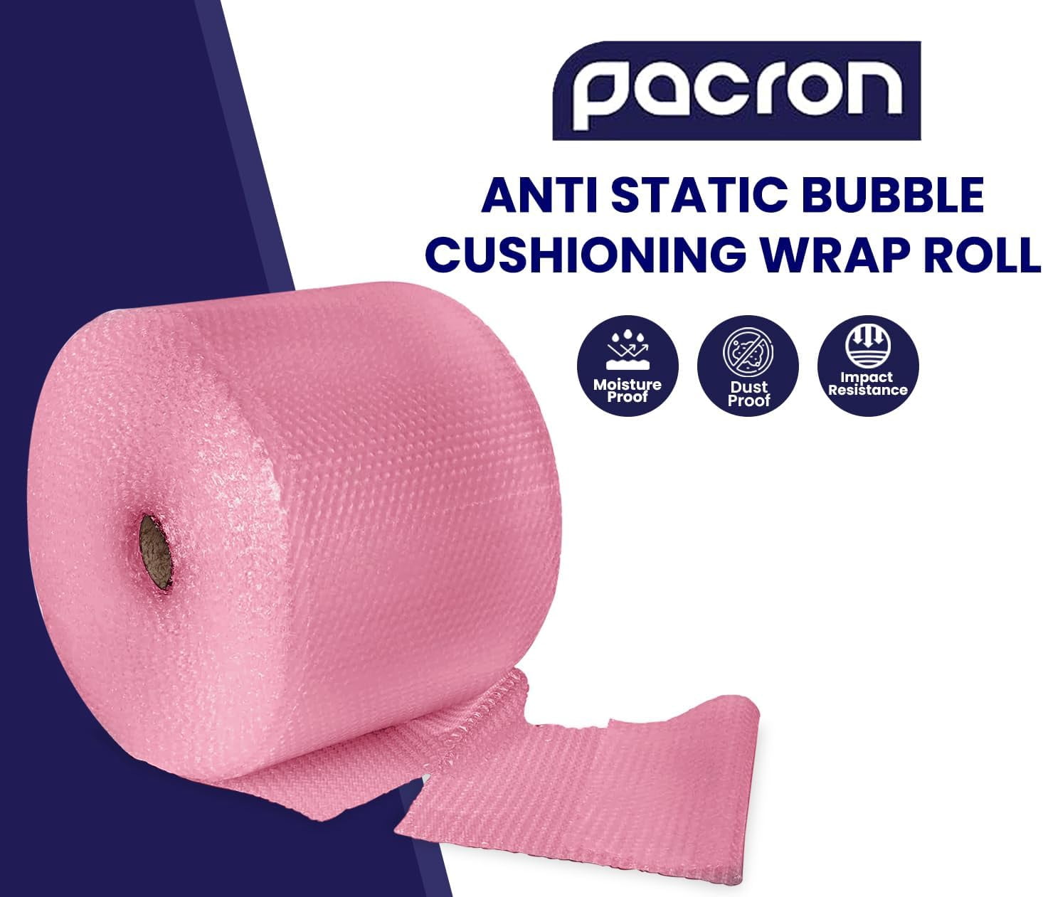 Pacron Anti-Static Bubble Wrap Roll 225FT x 24IN, 3/16" Small Bubbles, Pink – ESD Protection for Electronics & Fragile Items, 112 Sheets per Roll