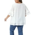 thumbnail image 3 of Agnes Orinda Women's Plus Size Tops Crew Neck Ruffle Short Sleeve Blouse Double Layered Summer Casual Solid Shirts 1X White, 3 of 6