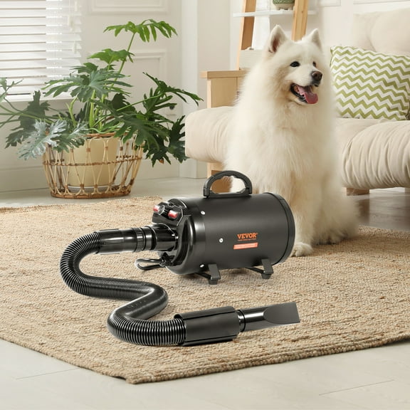 KFFKFF Dog Dryer 2000W Pet Grooming Dryer Adjustable Speed with 4 Nozzles Black