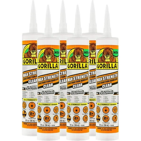 Gorilla Max Strength Clear Construction Adhesive 9 Ounce Cartridge Clear (Pack of 6)