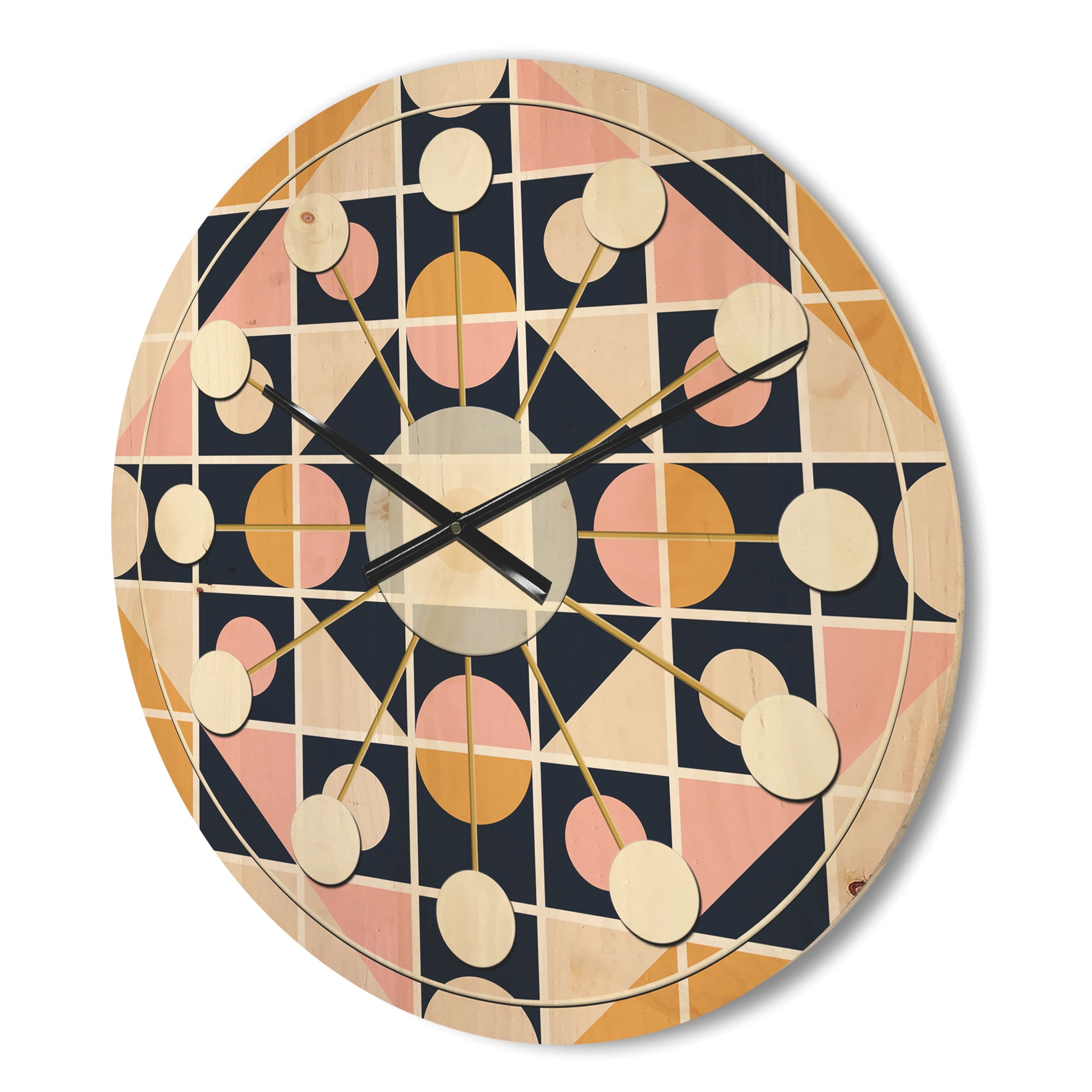 Designart 'Retro Geometrical Design I' Mid-Century Modern Wood Wall Clock