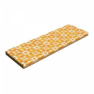 Tangerine Bench Pad, Summer Pattern with Big Little Citrus Fruit Slices, HR Foam Cushion with Decorative Fabric Cover, 45" x 15" x 2", Apricot Earth Yellow, by Ambesonne