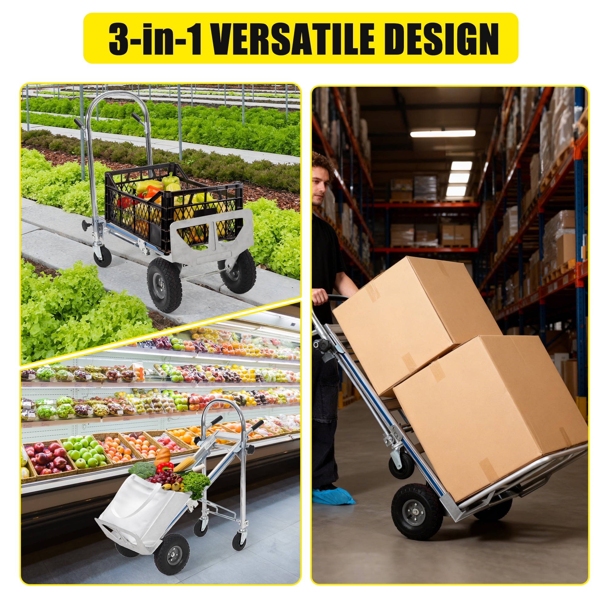 Huisuilinss Folding Hand Truck,Aluminum Convertible Hand Truck,Platform Truck Dolly Cart With 4 Wheel For Transport And Moving In Warehouse Supermarket Garden Grocery Office Home