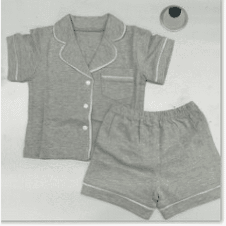 

Little Boy and Girl s 2-piece Pajama Suit Children s Solid Color Short Sleeve Button Top Short Pants Suits
