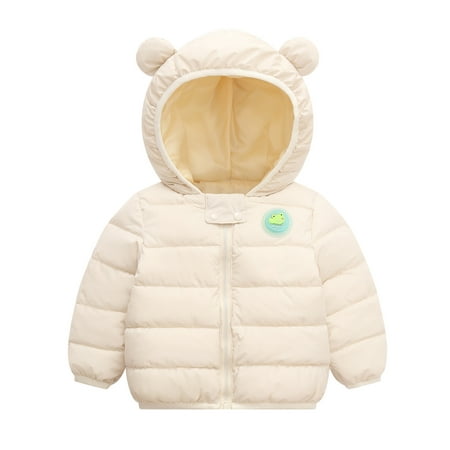 

EHTMSAK Children Boy Girls Thicken Fall Winter Puffer Jacket Toddler Baby Long Sleeve Zip Up Outerwear Hooded Padded Coat Beige 2Y-8Y 90