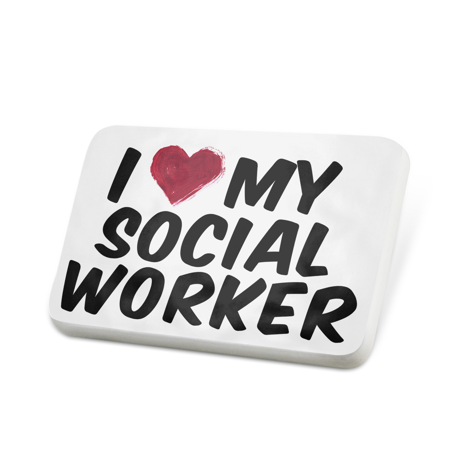 Porcelein Pin I Heart Love My Social Worker Lapel Badge