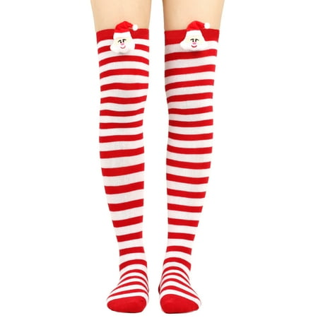

HOMEIU Women Christmas Santa for Doll Thigh High Socks Striped Stockings for Performanc