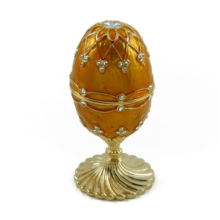 Orange Music Box - Orange Peel Musical Fabergé Egg with Gold Spiral Base