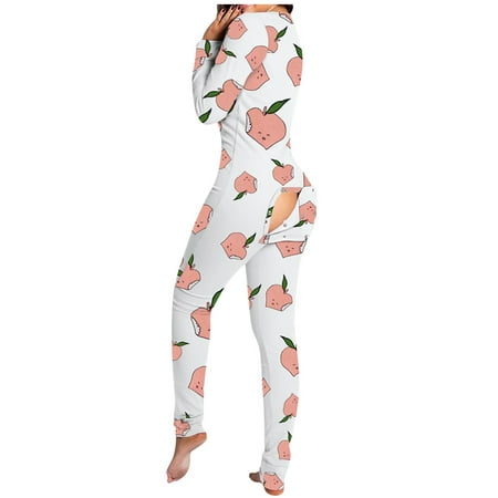 

Eyicmarn Womens Butt Flap Jumpsuit Long Sleeve V Neck Bodycon Romper Pajamas Sleep Night Wear Onesie