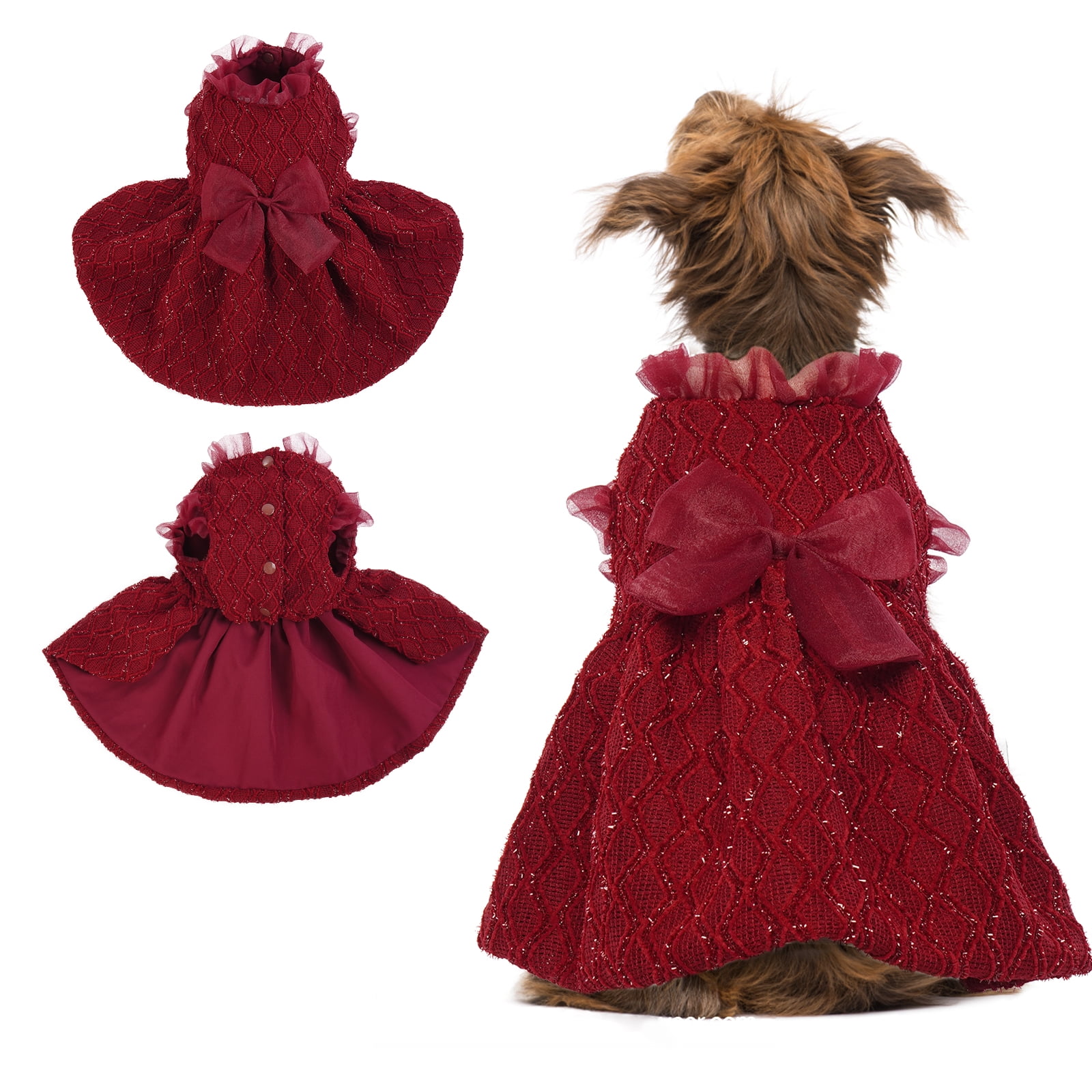 Elsamilu Bordeaux Velvet Romance Pet Dress – Elegant Winter Outfit for Small Dogs & Cats main image 0