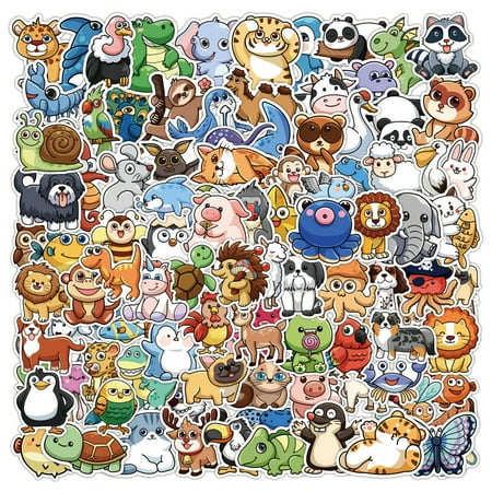 Surrme Cute Animal Stickers,100 PCS Colorful Animal Waterproof Stickers ...