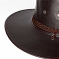 thumbnail image 6 of MOJOGO Men and Women's Cowboy Hat Faux Leather Hat with Wide Brim Outdoor Sun Protection Rolled-up Fedora Brown M, 6 of 7