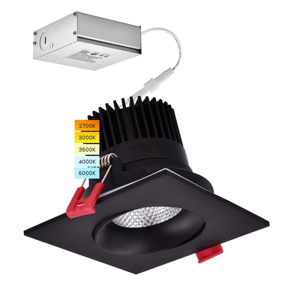 Luxrite Adjustable Square Gimbal LED Recessed Lights, 5 Color Selectable, Dimmable, Wet Rated, ETL Listed