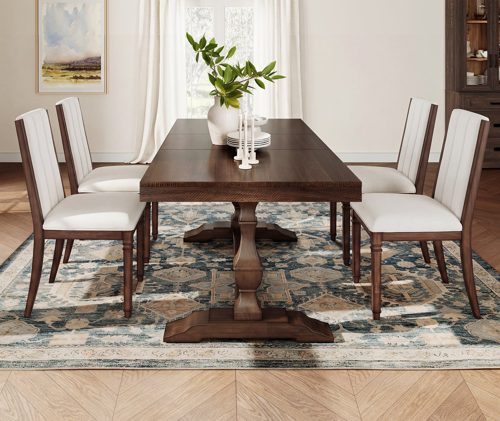 WAMPAT Modern Upholstered Dining Chairs Set of 4,Farmhouse Kitchen Chairs with Fabric Cushion & Solid Back for Dining Room,Living Room,Espresso