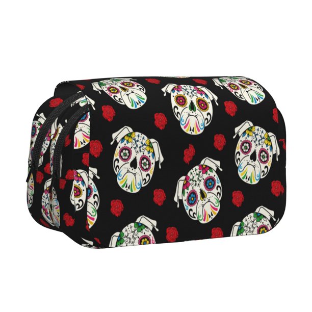 Disketp PUG Estuche de Lápices de Doble Capa con Tapa Abatible y Cremallera, Organizador Escolar para Adolescentes y Adultos