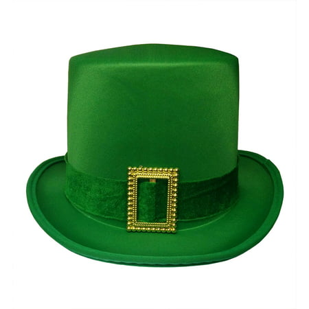 St. Patricks Day Top Hat Green Satin With Buckle Adult Leprechaun Costume