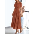thumbnail image 4 of PRETTYGARDEN Womens Summer Maxi Dress Short Sleeve V Neck Hollow Out Eyelet A Line Long Flowy Beach Vacation Dresses, 4 of 9