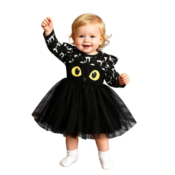 Weebloom Halloween Dresses For Toddler Girls Tutu Cat Dress Up Party Long Sleeve Stage Performance Outfit Clothes Girls Dress Black 2-3 Years