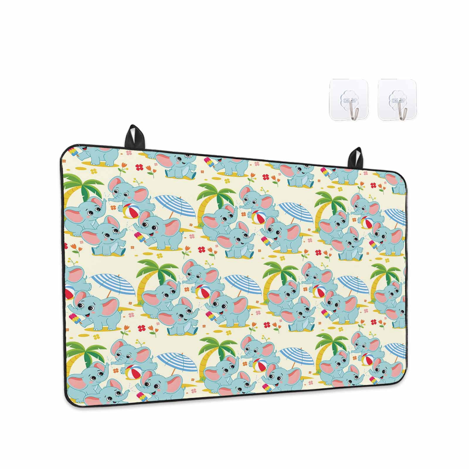 Cute Elephant Beach Stove Top Cover for Electric Stove, Heat-proof & Non Slip Glass Top Stove Cover Protector, Tropical Summer Funny Animals Kitchen Flat Cooktop Rubber Mat 24x21 Inches