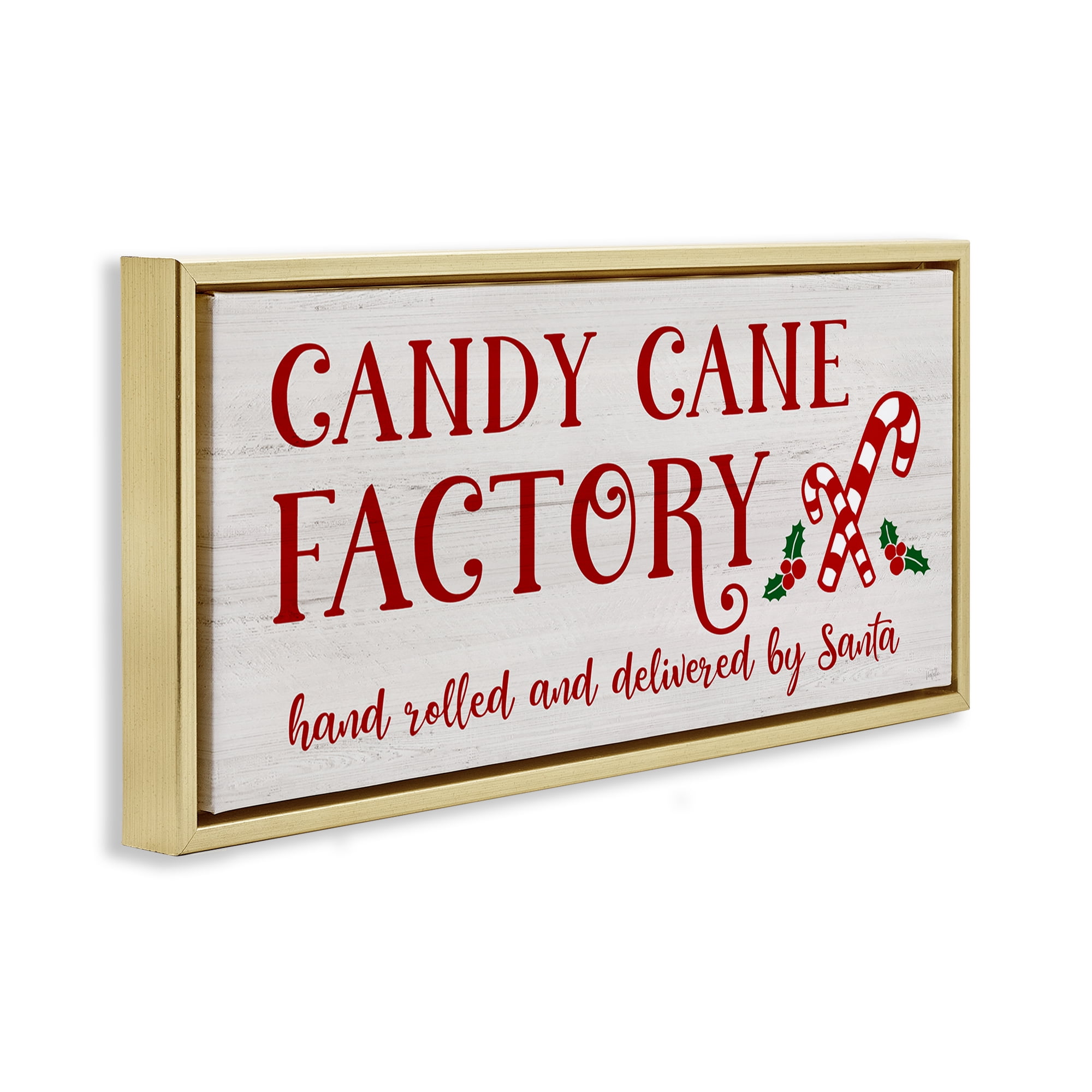 Stupell Industries Candy Cane Factory Holiday Painting Gold Floater Framed Canvas Art Prints Wall Art, 25 x 11