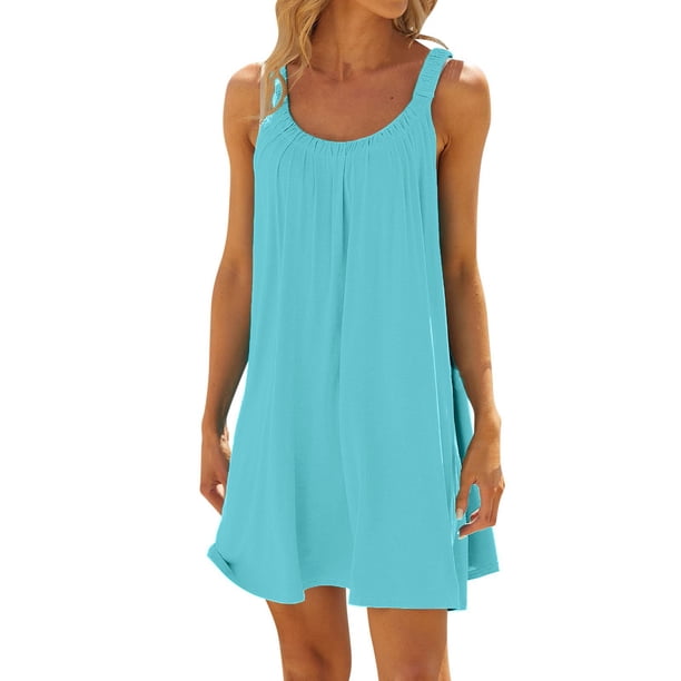 Vestido de playa para mujer, cubrebañador - viscosa/spandex, sin mangas, corte fluido, vacaciones de verano