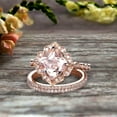 thumbnail image 4 of 7mm Cushion Cut Trio Set 10k Rose Gold 3.05 Carat Morganite Wedding Set Engagement Ring Antique Stacking Matching Band Art Deco, 4 of 6