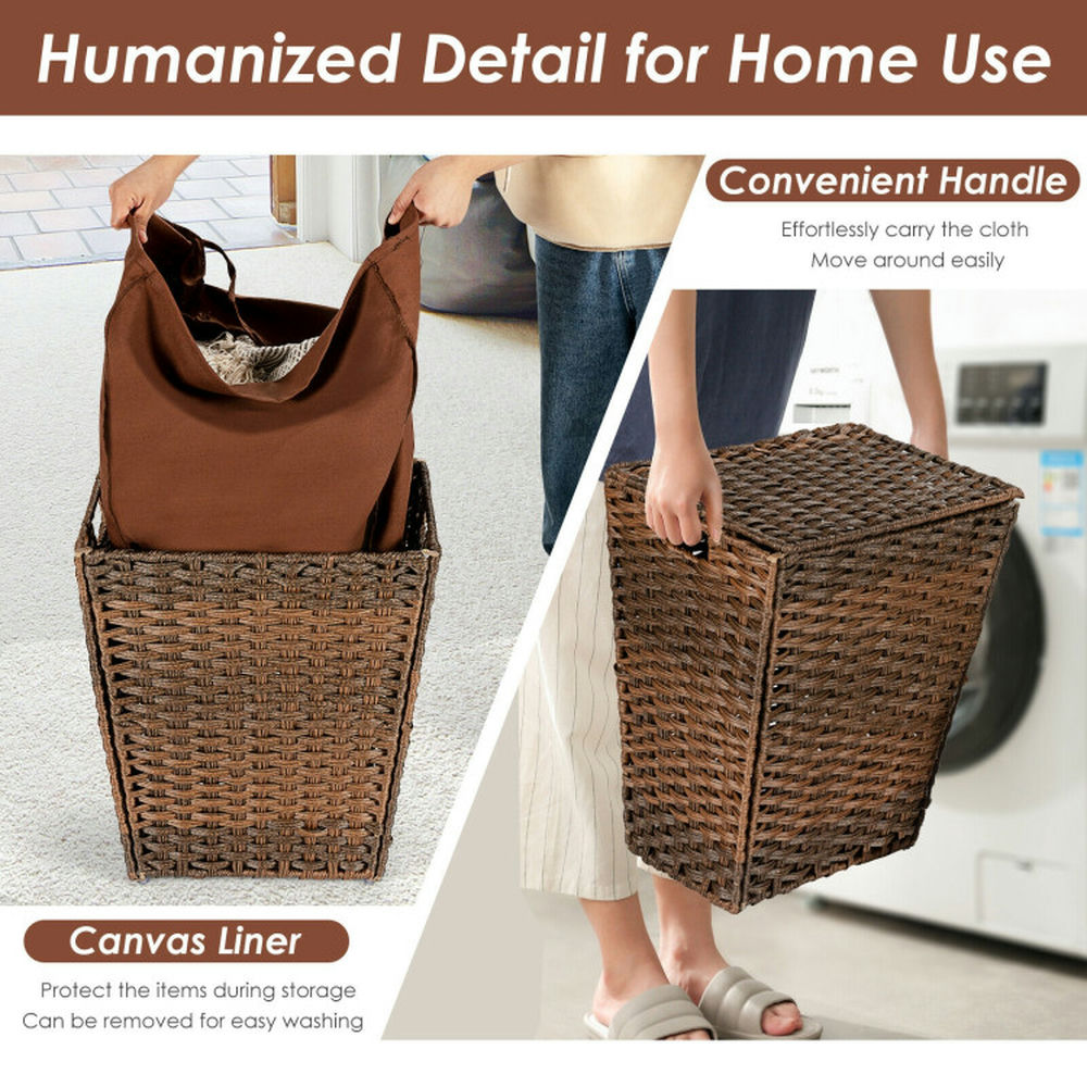 Finihen Laundry Hamper, Laundry Basket, Foldable Handwoven Laundry Hamper with Removable Liner, for Bathroom, laundry Room, Brown Finihen Laundry Hamper, Laundry Basket, Foldable Handwoven Laundry Hamper with Removable Liner, for Bathroom, laundry Room, Brown