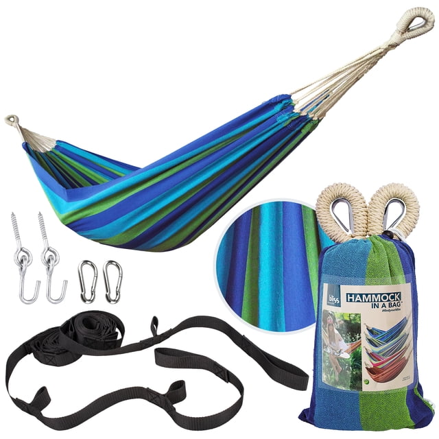 Bliss Hammocks 40"W Single Hammock with Rope Loops & Tree Straps, 220 lb, Seabreeze