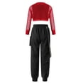 thumbnail image 4 of Zaldita Girls Mesh Long Sleeve Crop Top with Letter Print Vest Pocket Pants for Dance Sports Workout Red 14, 4 of 7