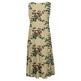 thumbnail image 4 of Fartey Summer Dresses for Women Plus Size Boho Floral Tiered Midi Dress Trendy Loose Flowy Sleeveless Crew Neck Swing Dress Casual Beach Vacation Sundress 2025 Beige S-5XL, 4 of 5
