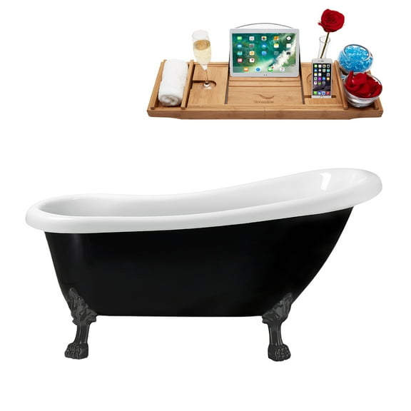 61" Streamline N481BGM-IN-BGM Clawfoot Tub and Tray With Internal Drain
