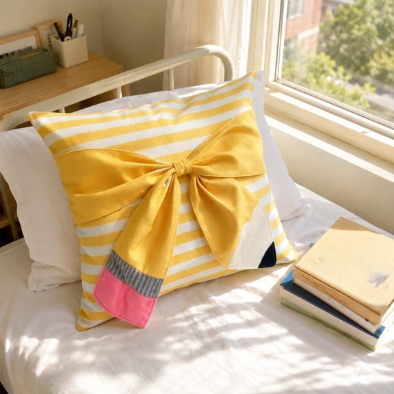 Pencil Pillowcase Preppy Style – 17.75×17.75in Soft Polyester Cushion Cover, Boho Pillow Cases, Modern Decorative Accent for Sofa, Bed, and Living Room,Yellow