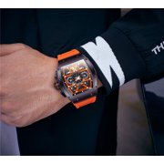 GUANQIN Men Automatic Wrist Watch Skeleton Tourbillon Tonneau Design Waterproof Adjustable Silicone Strap Business Luminous Sapphire Crystal Multifunction Clock