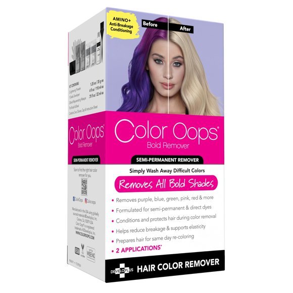 Color Oops Bold Remover 2 aplicaciones Removedor de tinte para el cabello Elimina de forma segura los tintes directos y el color de cabello semipermanente Recolorea el mismo día Vegano y libre de crue