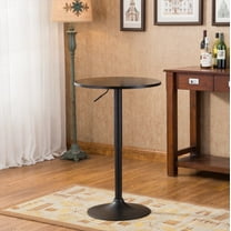 This Black Round Top Metal Bar Table by Belham Has Adjustable Height with Black Leg And Base
