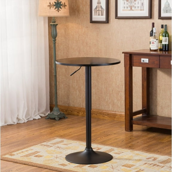 This Black Round Top Metal Bar Table by Belham Has Adjustable Height with Black Leg And Base