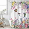 thumbnail image 6 of Watercolor Flowers Shower Curtain Set - 72" x 78" Washable Bathtub Curtain with 12 Hooks, Spring Hummingbird Butterflly Floral Waterproof Fabric Stall Shower Curtains for Bathroom/Bathtub Décor, 6 of 6