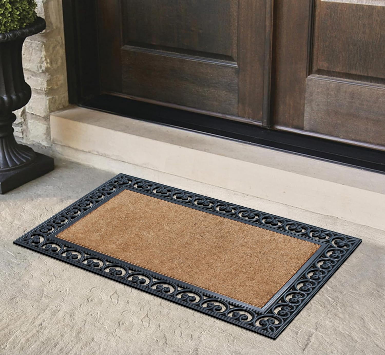 A1HC 30"x48" Natural Coir & Rubber Paisley Black Doormat, Heavy-Duty, Anti-Shed, Fade-Resistant Outdoor Entrance