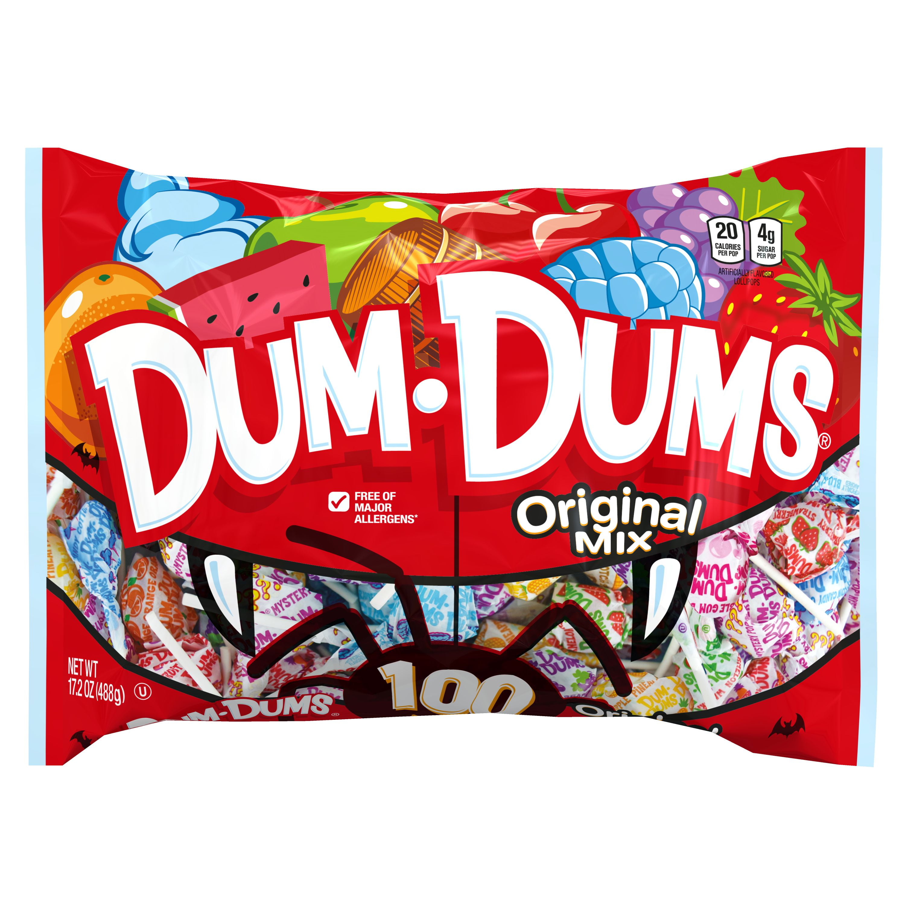 Dum Dums Original Lollipops Assorted Flavors 100 ct. Lay Down Bag