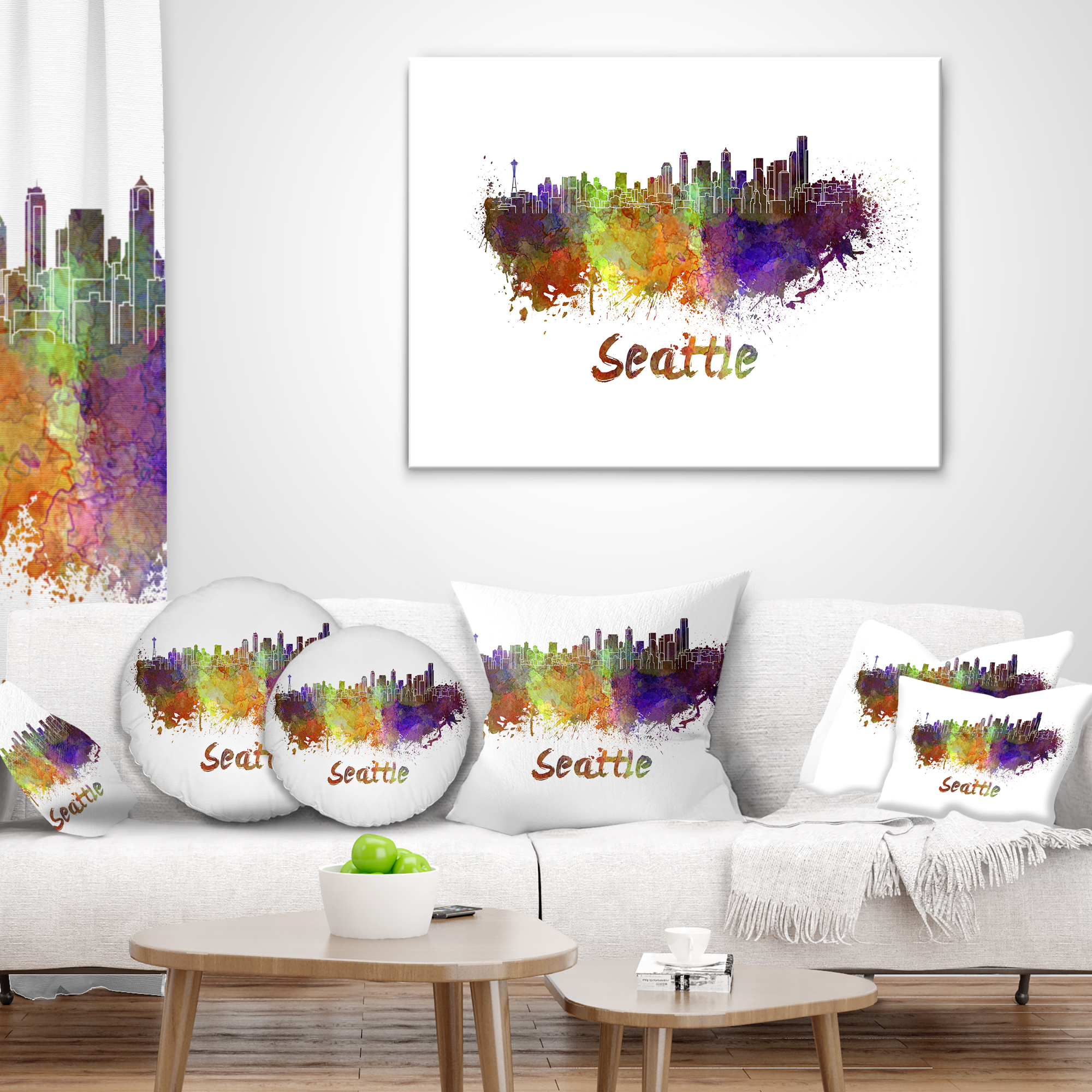 Designart Seattle Skyline - Cityscape Throw Pillow - 16x16