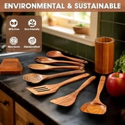 VUOHOEG 9 PCS Wooden Spoons for Cooking with Wide Utensil Heads, Teak Wooden Utensils Set